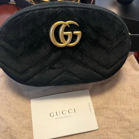 Gucci Marmont GG Black Velvet Belt Bag - Picture 2 of 3